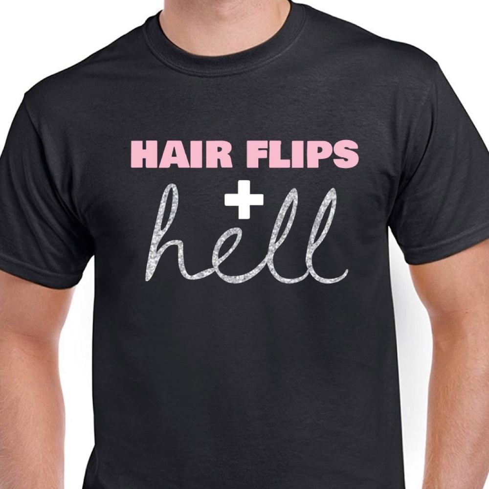 hair flips + hell tee